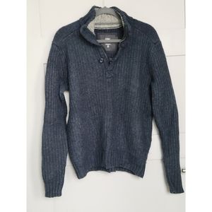 H&M Men's Dark Blue Wool Quarter-Zip Collared Sweater (Large)